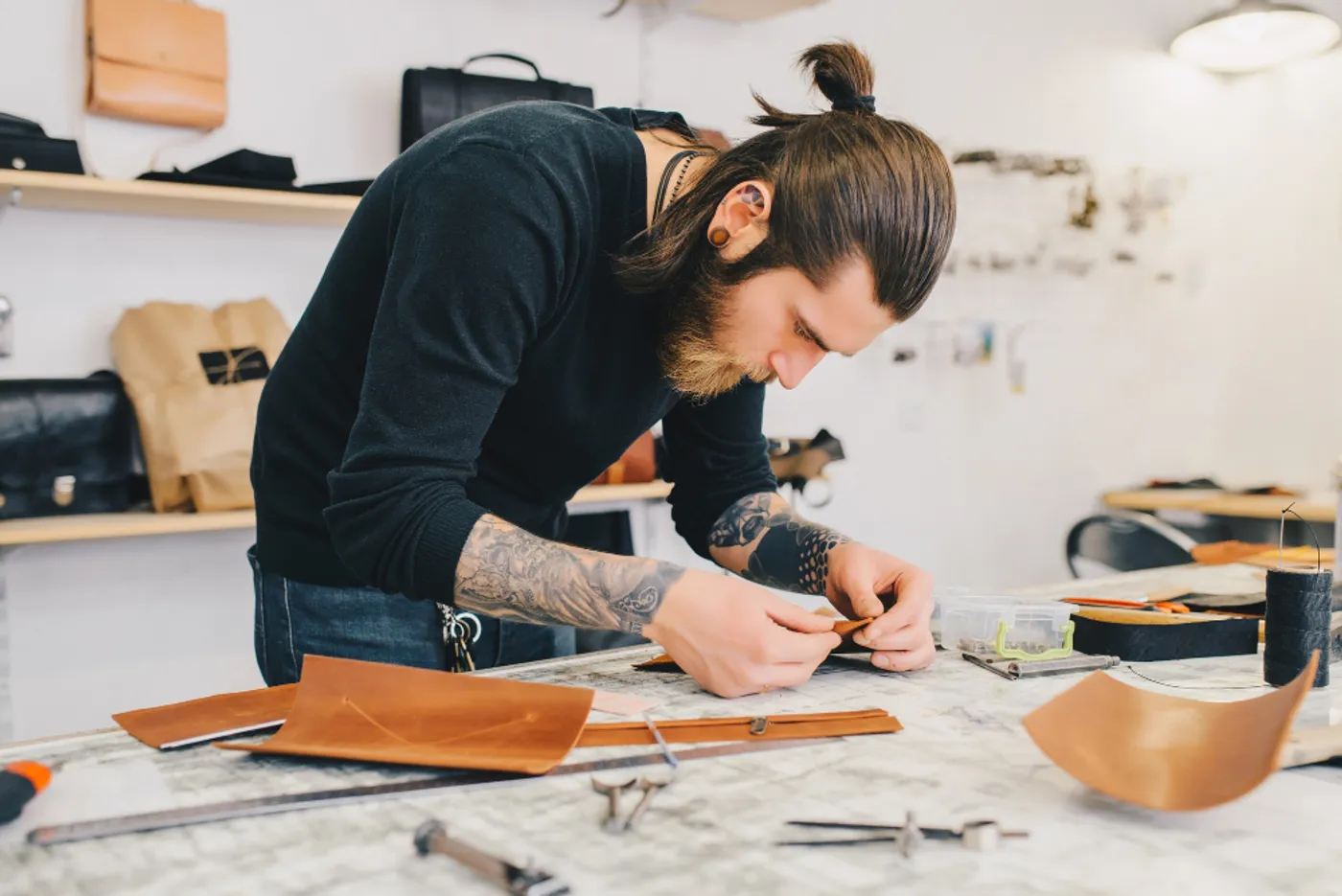 Footwear being handcrafted in a European workshop
